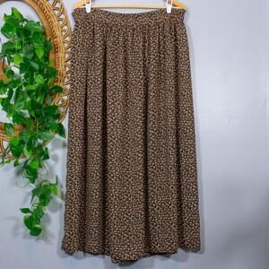 Brown Floral Midi Skirt Elastic Waist Cottagecore Fall Vtg | Soft Autumn